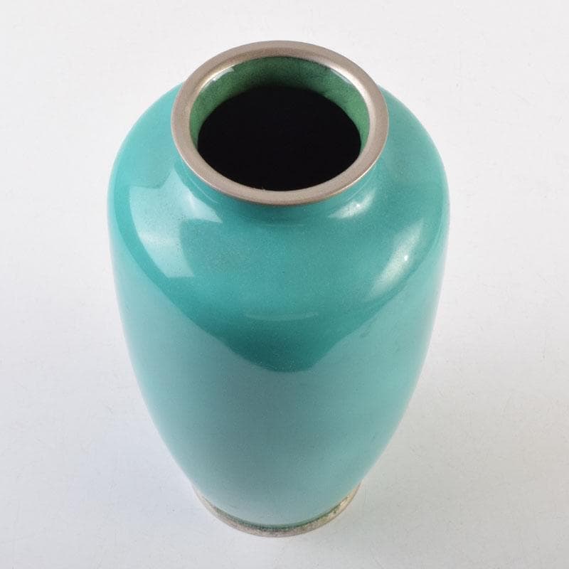 七宝焼　青釉　花文　花瓶　V　8999