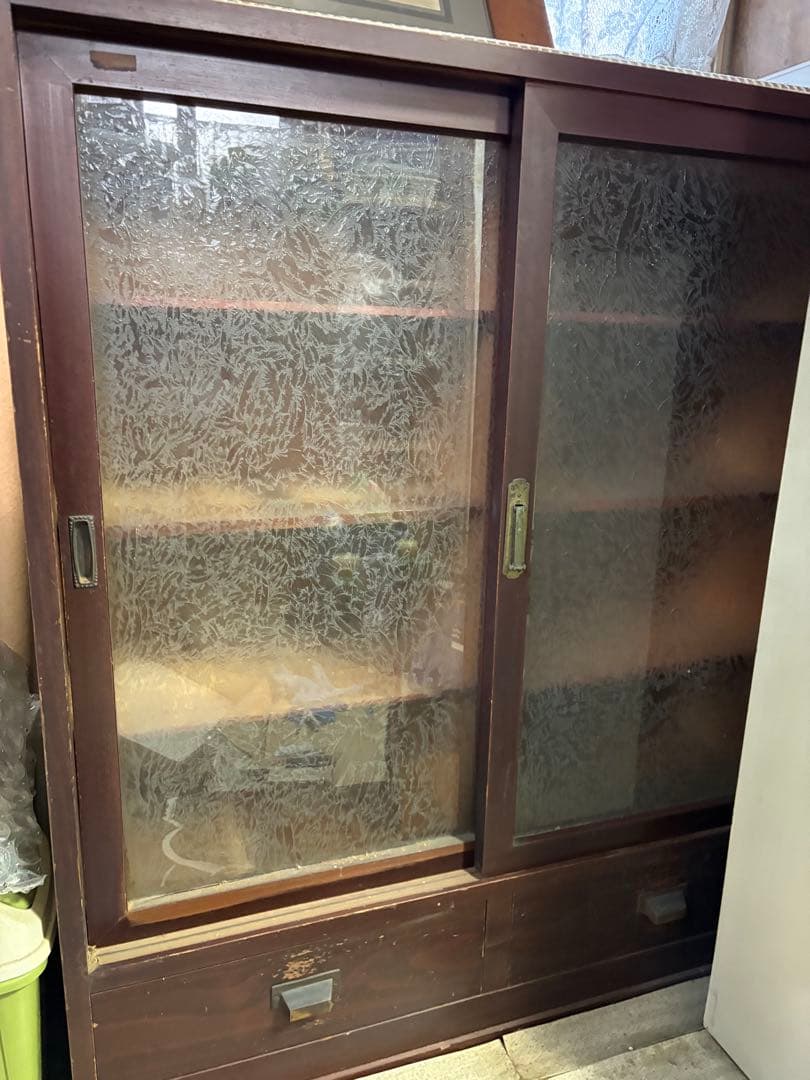 木製　書棚　食器棚　ガラス扉　アンティーク　昭和レトロ