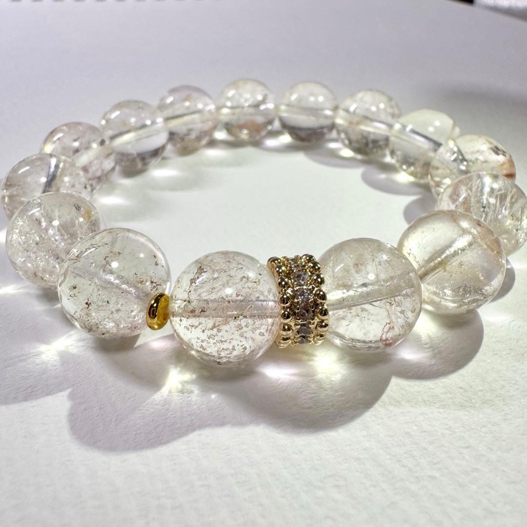 【ピンクアイリス ヒマラヤ水晶】マニカランの神秘的な輝き 天然石 ブレスレット