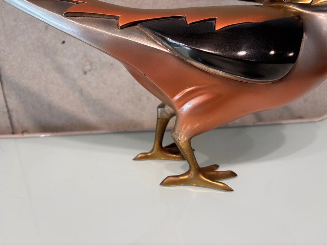 米治一造　銅製　金鶏鳥　置物　共箱