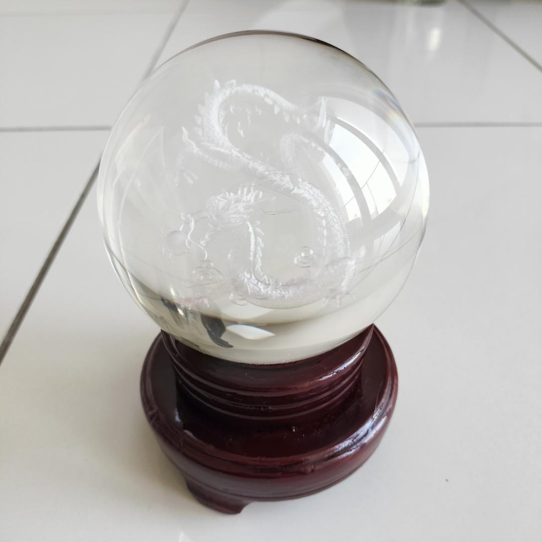 レーザーで彫られた龍の丸珠[tKEL]10cm　特大サイズ☆当店人気商品