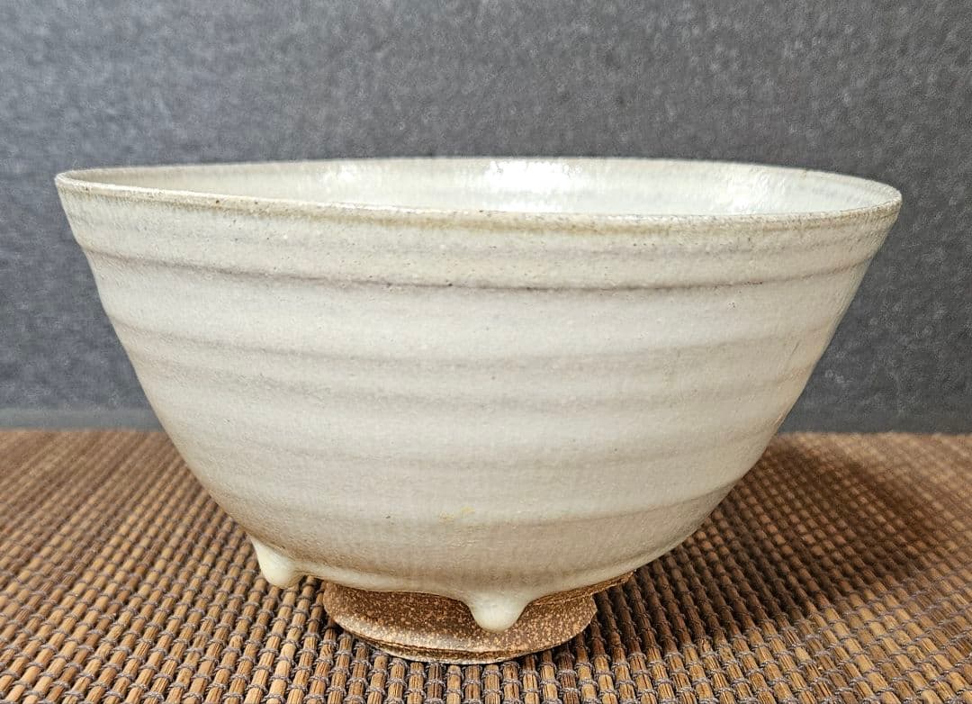 【遠州七窯】上野焼　名工　青柳翆峰 造　白釉溜り　大振茶碗　共箱　茶道具　茶器