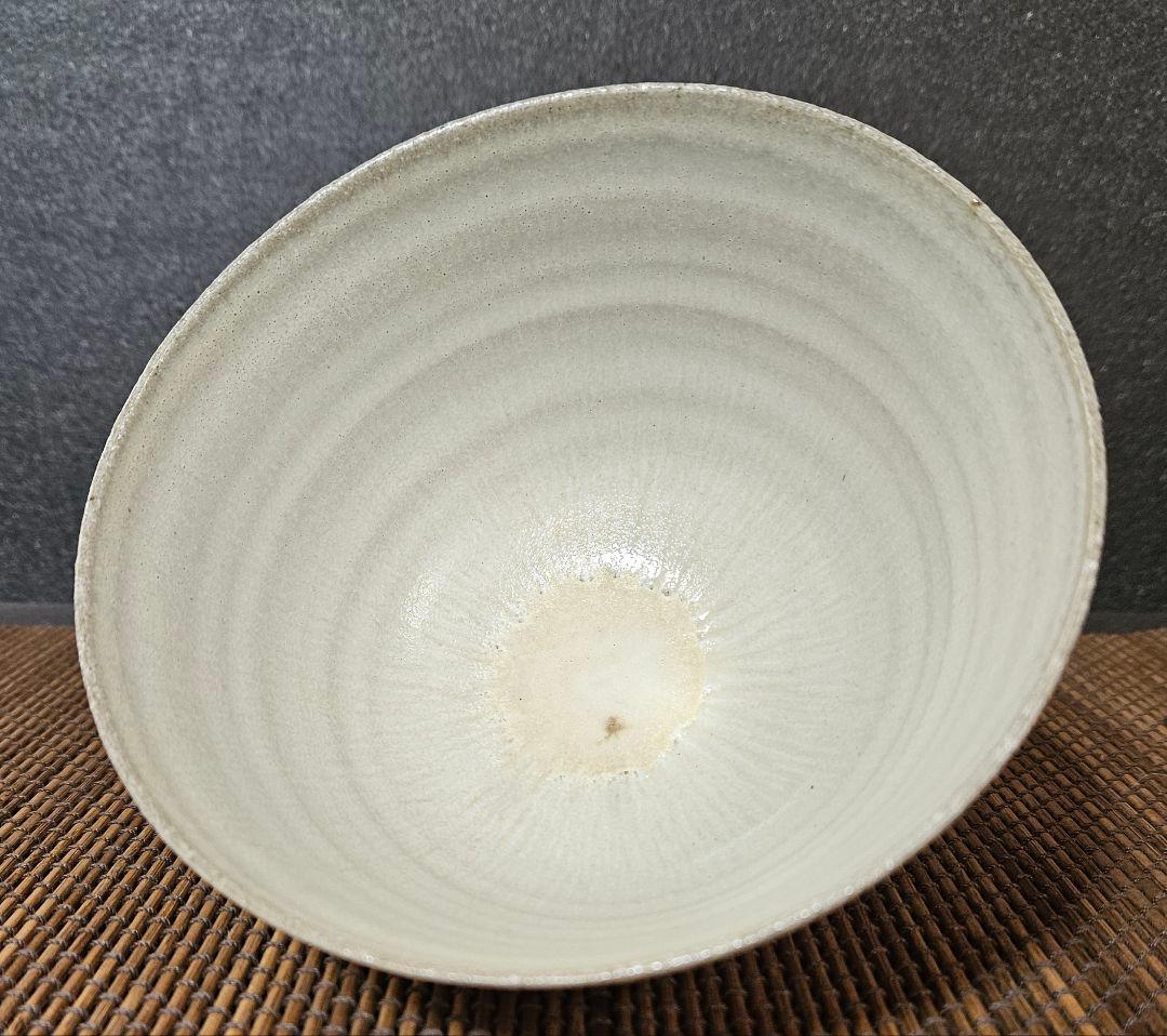 【遠州七窯】上野焼　名工　青柳翆峰 造　白釉溜り　大振茶碗　共箱　茶道具　茶器