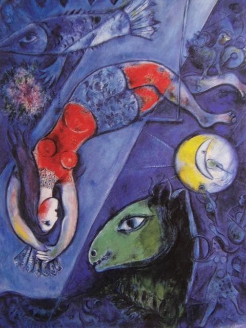 シャガール、『青いサーカス』、希少な画集より、新品高級額・額装付、状態良好