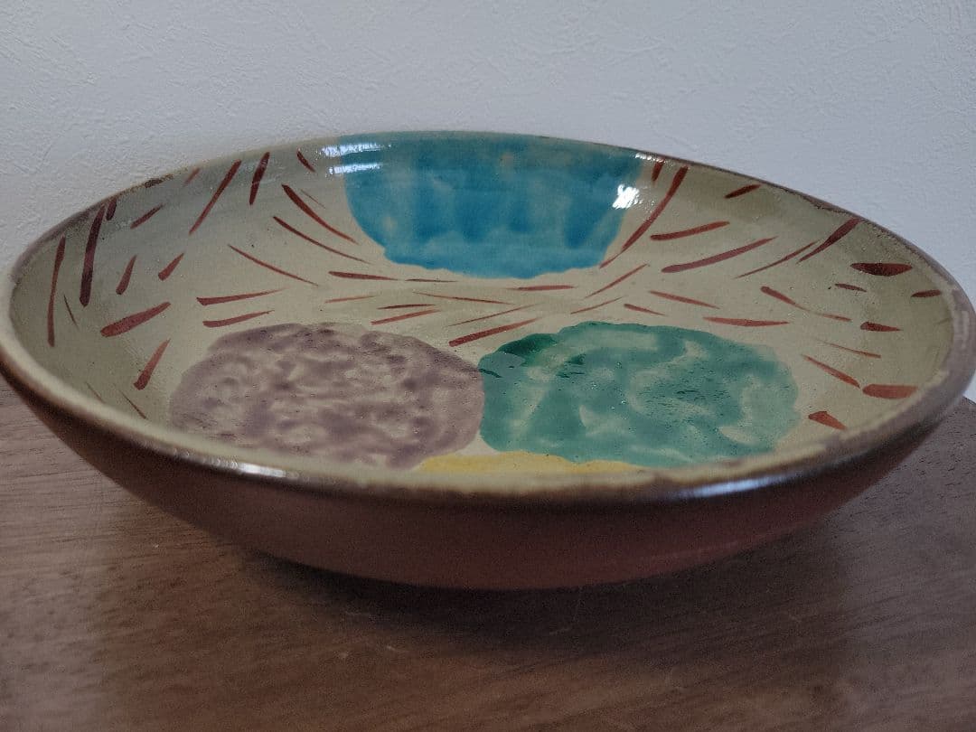 山田真萬　赤絵皿　やちむん