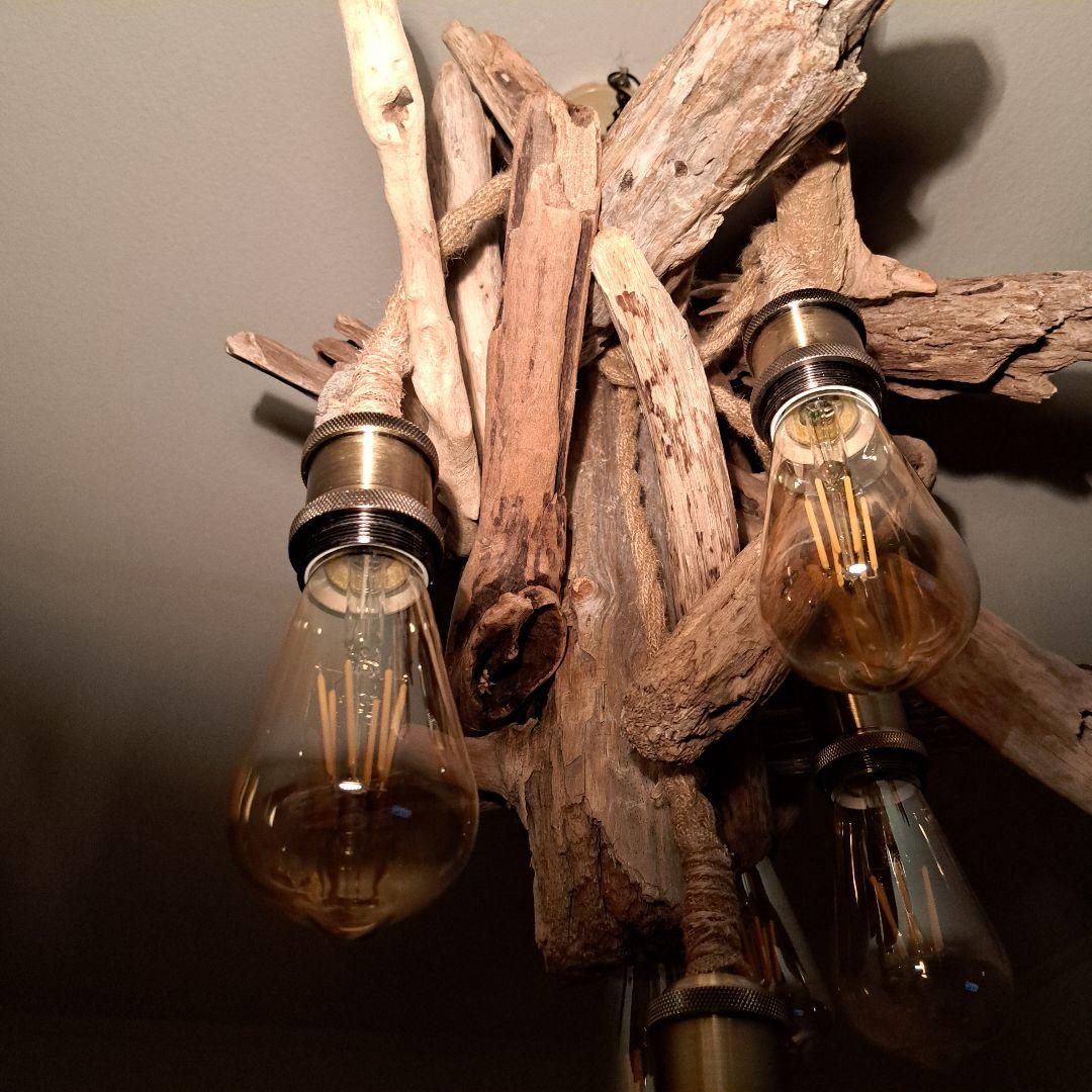 流木インテリア　ペンダントライト　エジソン6灯付　ヴィンテージソケット