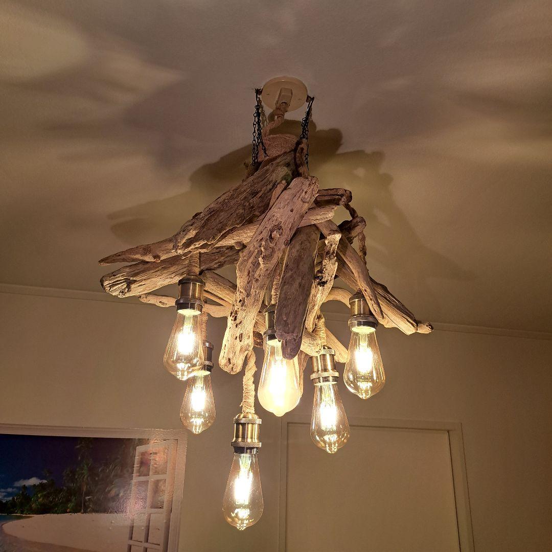流木インテリア　ペンダントライト　エジソン6灯付　ヴィンテージソケット