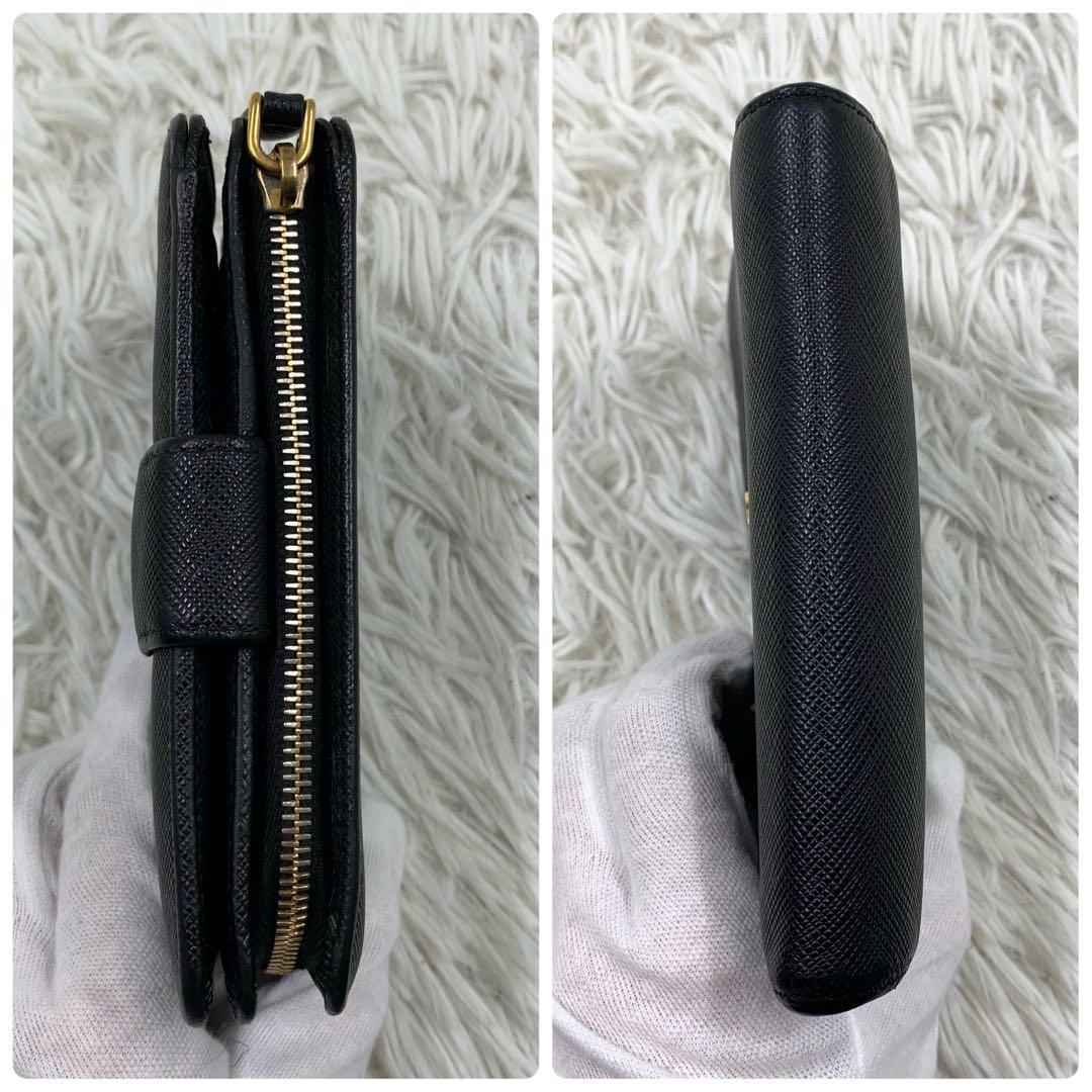 【✨極美品 現行✨】プラダ 二つ折り財布 サフィアーノレザー ブラック RFID