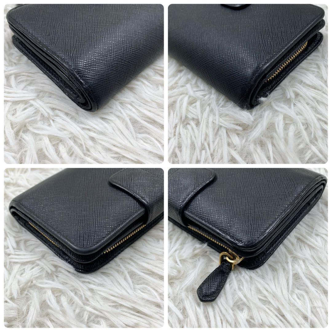 【✨極美品 現行✨】プラダ 二つ折り財布 サフィアーノレザー ブラック RFID