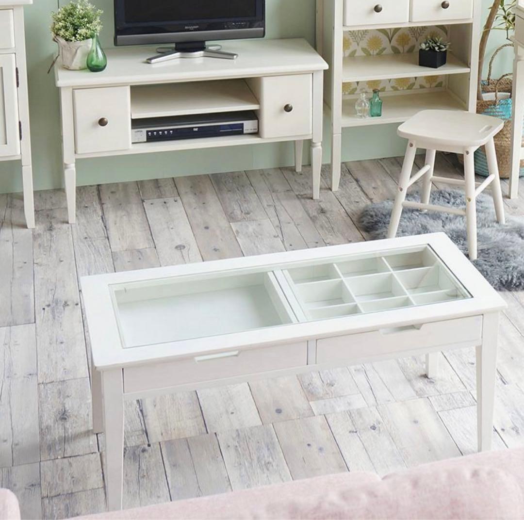 値下げ‼【美品】ガラステーブル　アイボリー　アクセサリー収納