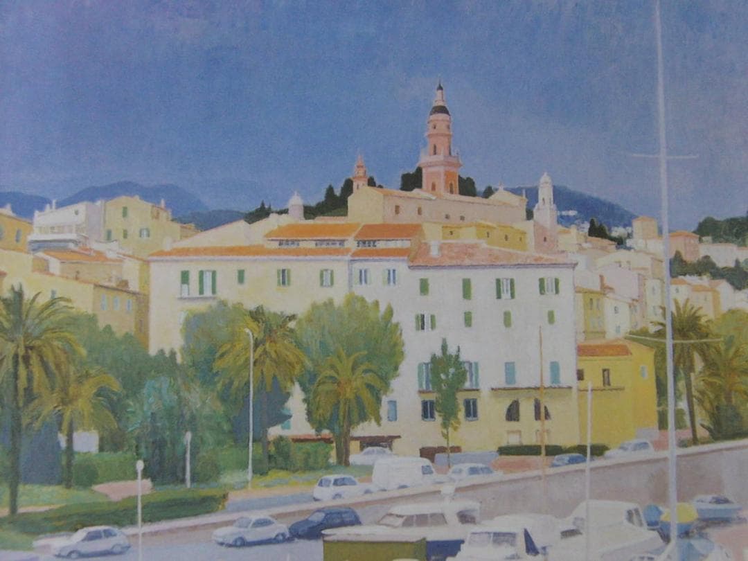 大附晋、【地中海の港町】、希少な額装用画集より、新品額装付