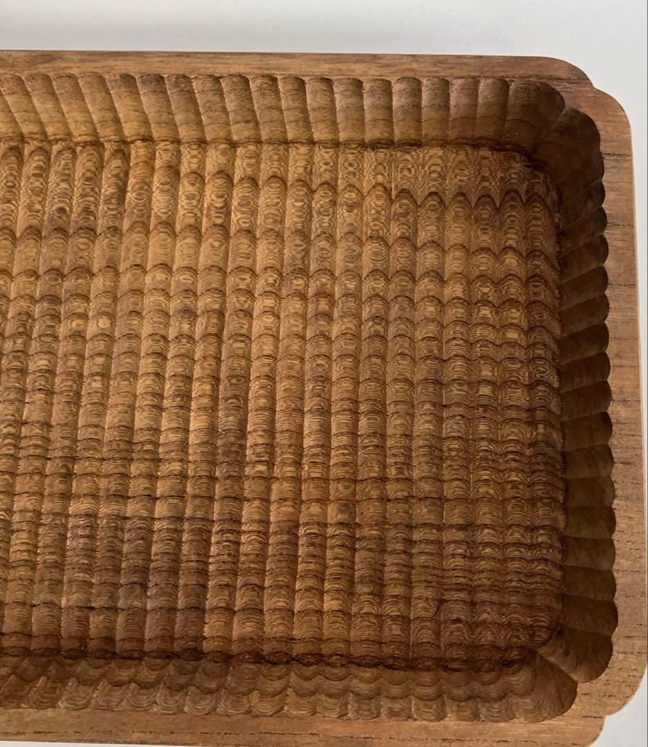 我谷盆風　隅入角盆　ケヤキ材　約32cm×約22cm