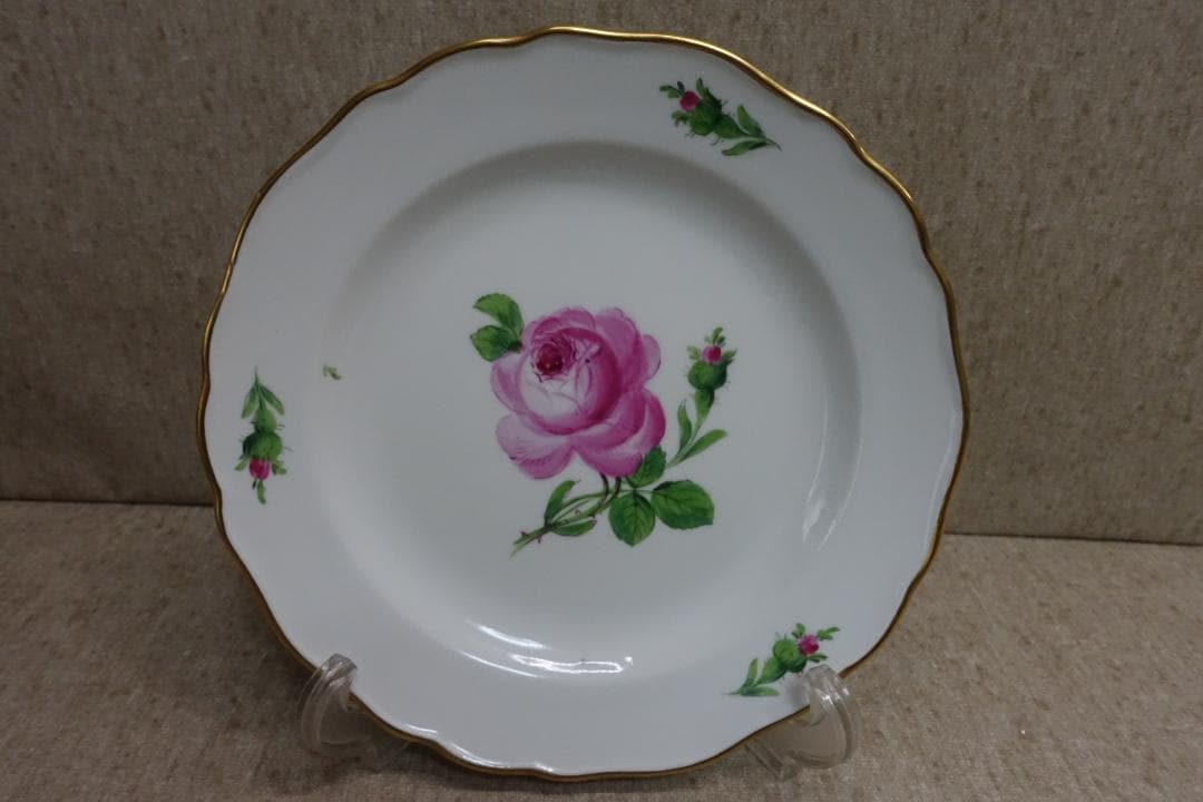 マイセン ピンクローズ 金彩プレート ペア スクラッチ