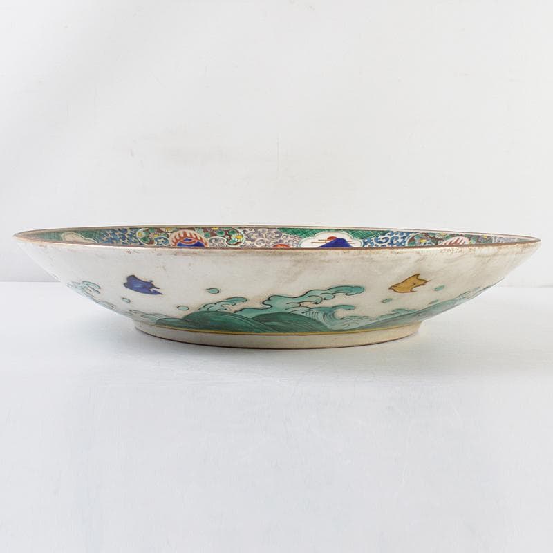 九谷焼　古九谷　色絵金彩　獅子牡丹文　大皿　飾皿　約39cm　M　R5991B