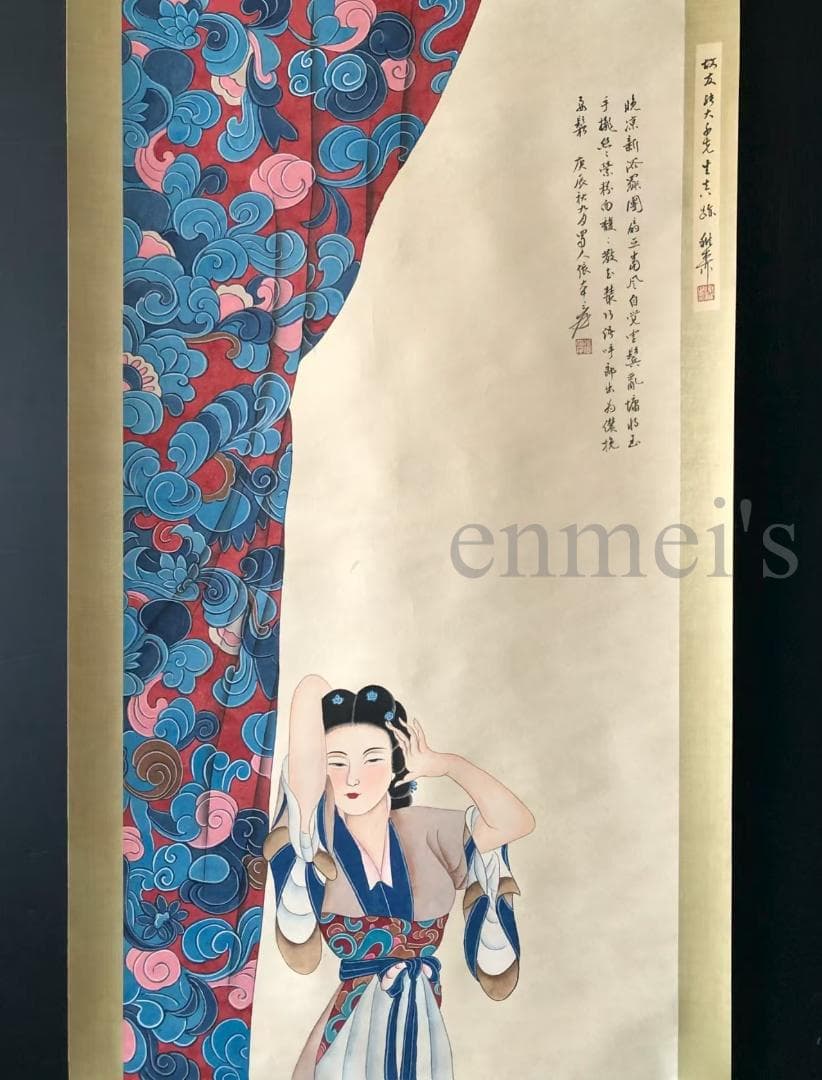 中国古美術・純手描き四尺仕女掛軸・国画・張大千印款・書道品・茶道・珍品画・肉筆