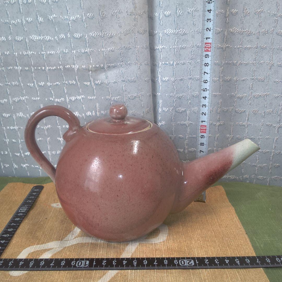 赤褐色 陶器製 急須 骨董 美術 アンティーク 辰砂？ 笠間焼？ 甚八？