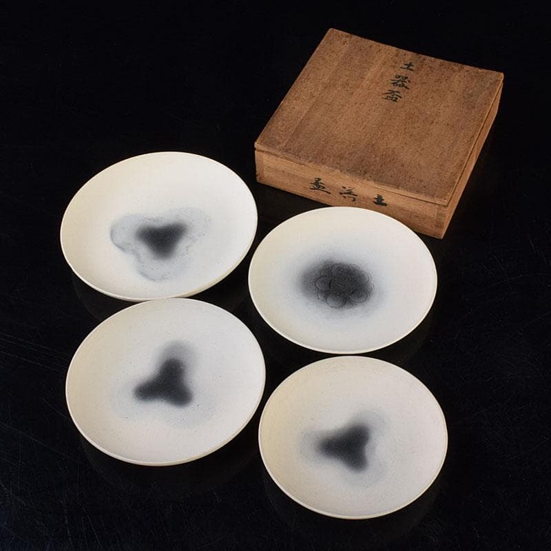 深草焼　染付　四ッ盃　明治期　時代箱　N　R9296