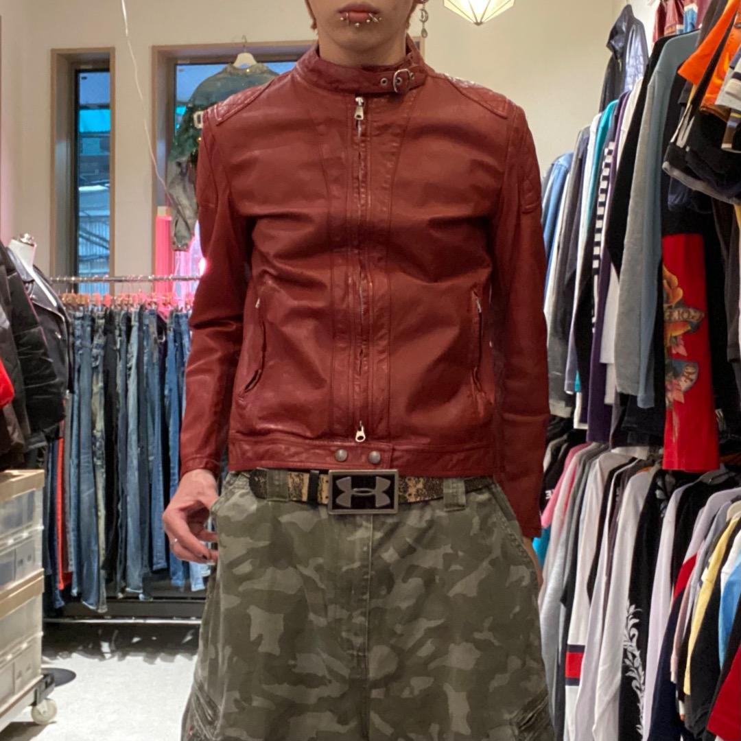 STIMULUS y2k ショート丈 豚革 シングルライダースジャケット 赤