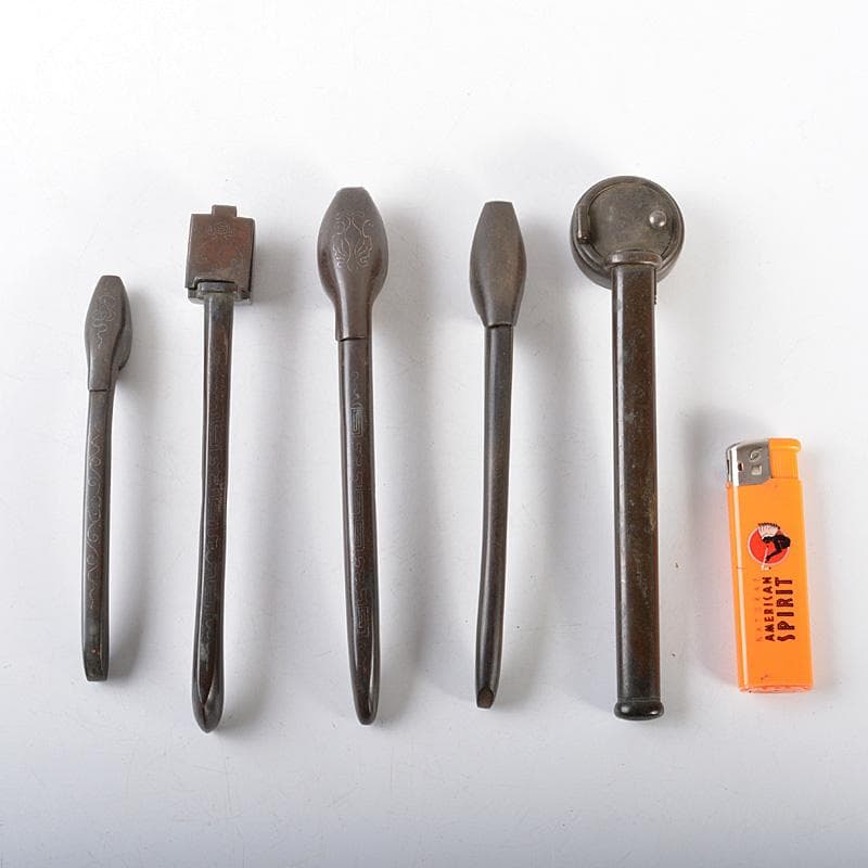 時代提げ物　書道具　古銅　銀象嵌　矢立　5点まとめて　V　R5682