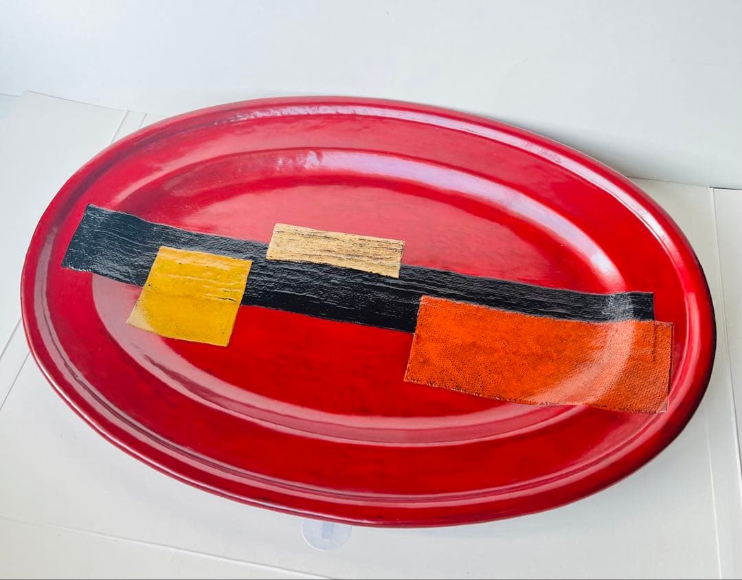 新品未使用　作家もの　楕円型　漆器盆