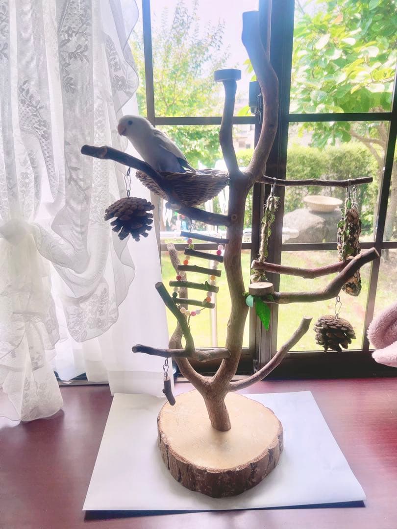 天然木製ツリー型止まり木　高65cm バードアスレチック ジム 小鳥　ブランコ