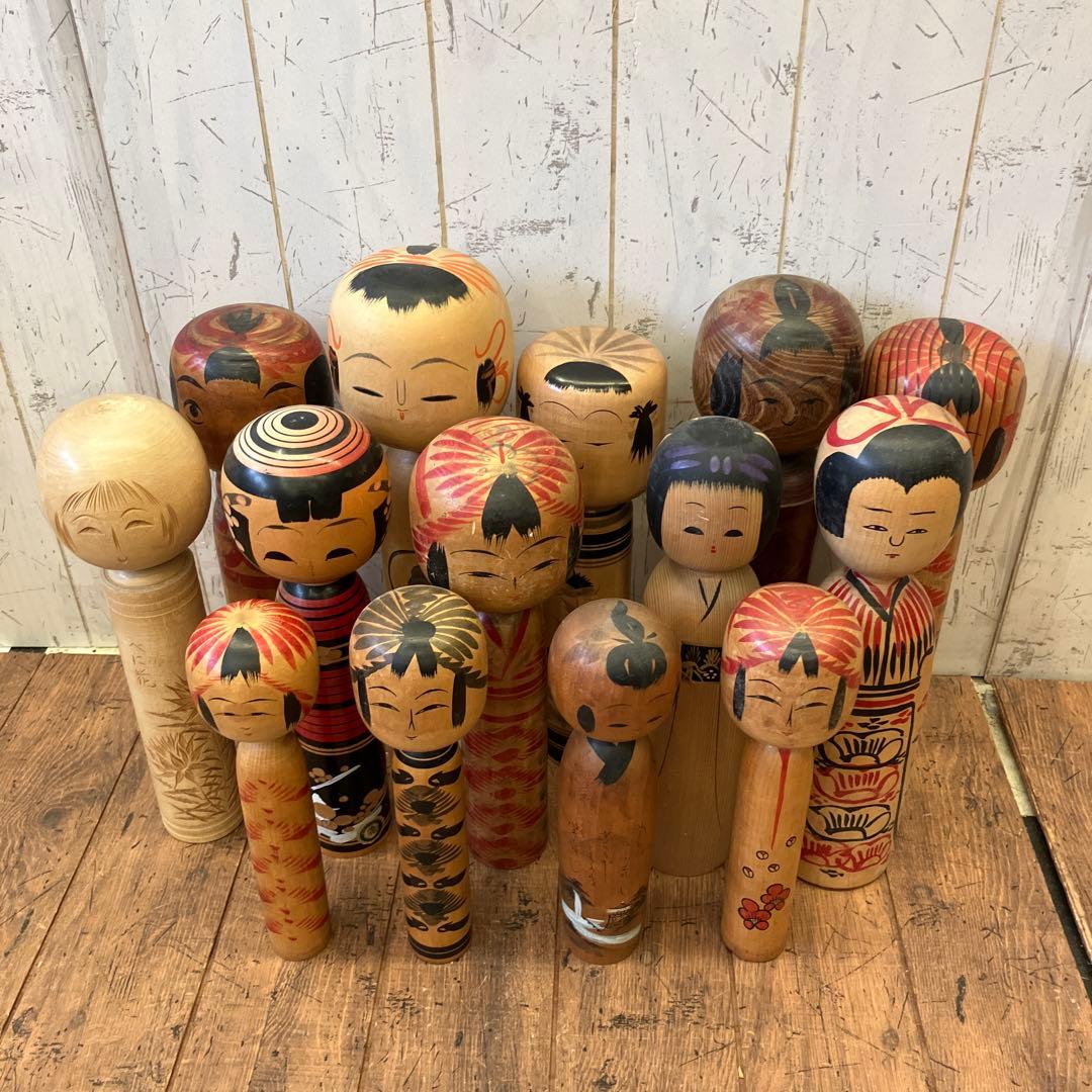 昭和レトロ 木製 こけし 小芥子 14体セット まとめ売り 日本人形 伝統工芸