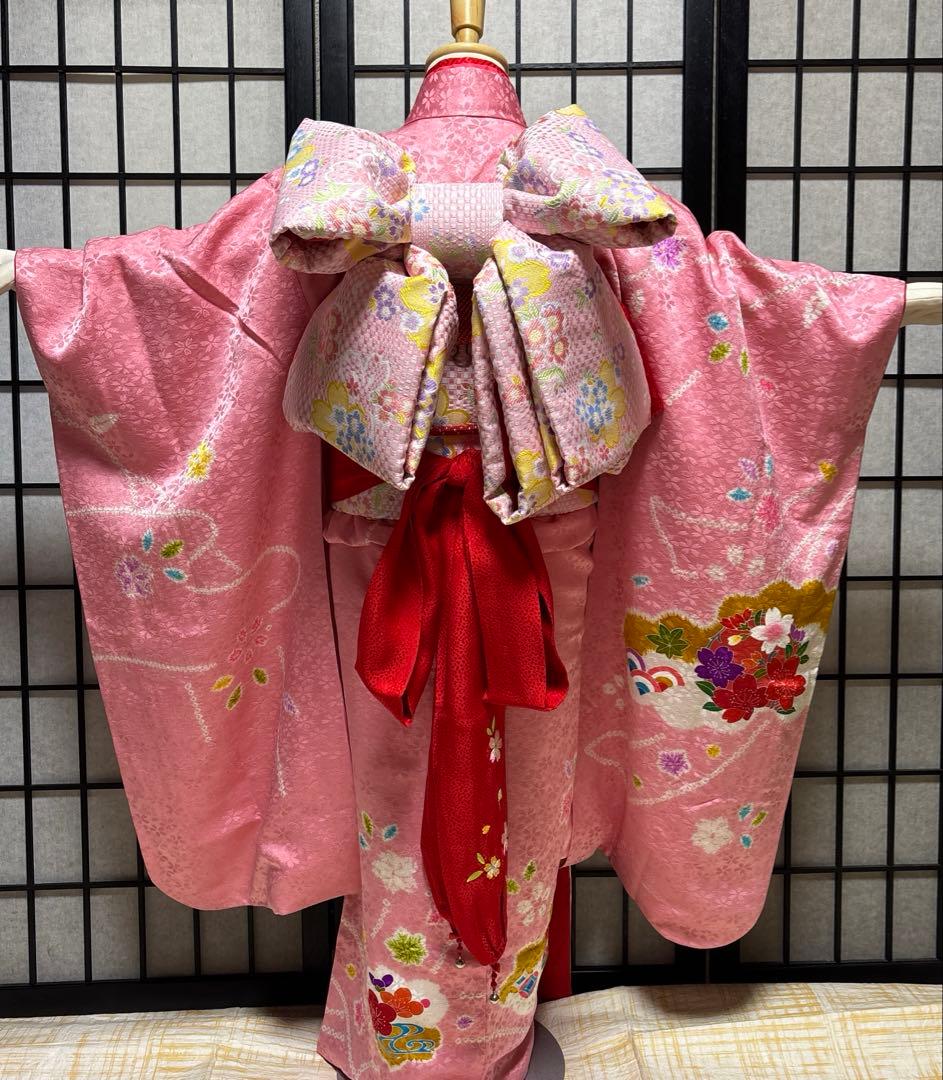 七五三　着物セット　7歳　正絹　絞り　友禅　桜色　美品　新品