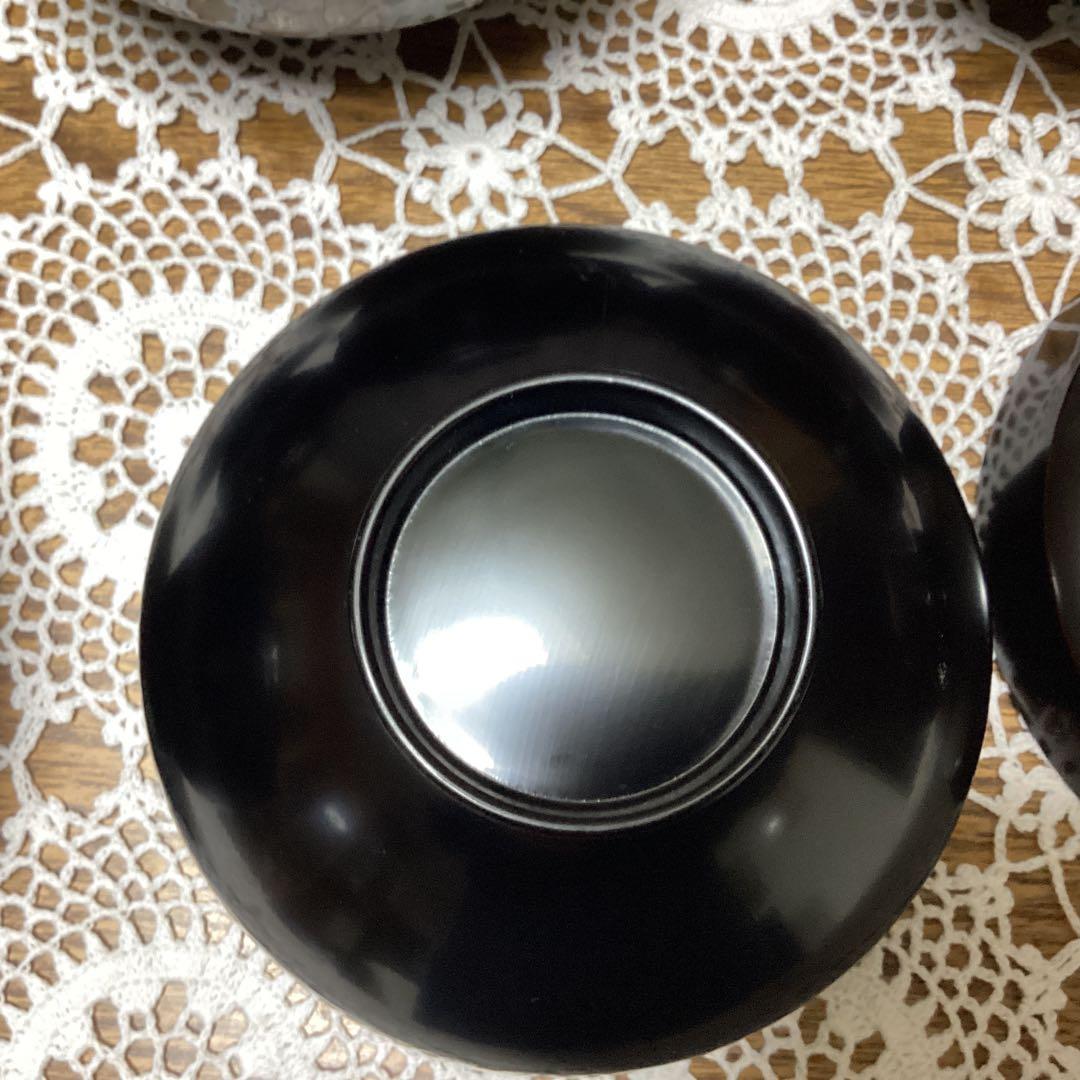 k2f16 黒色漆器 吸物椀 10客　金色花模様　四君子　年代物