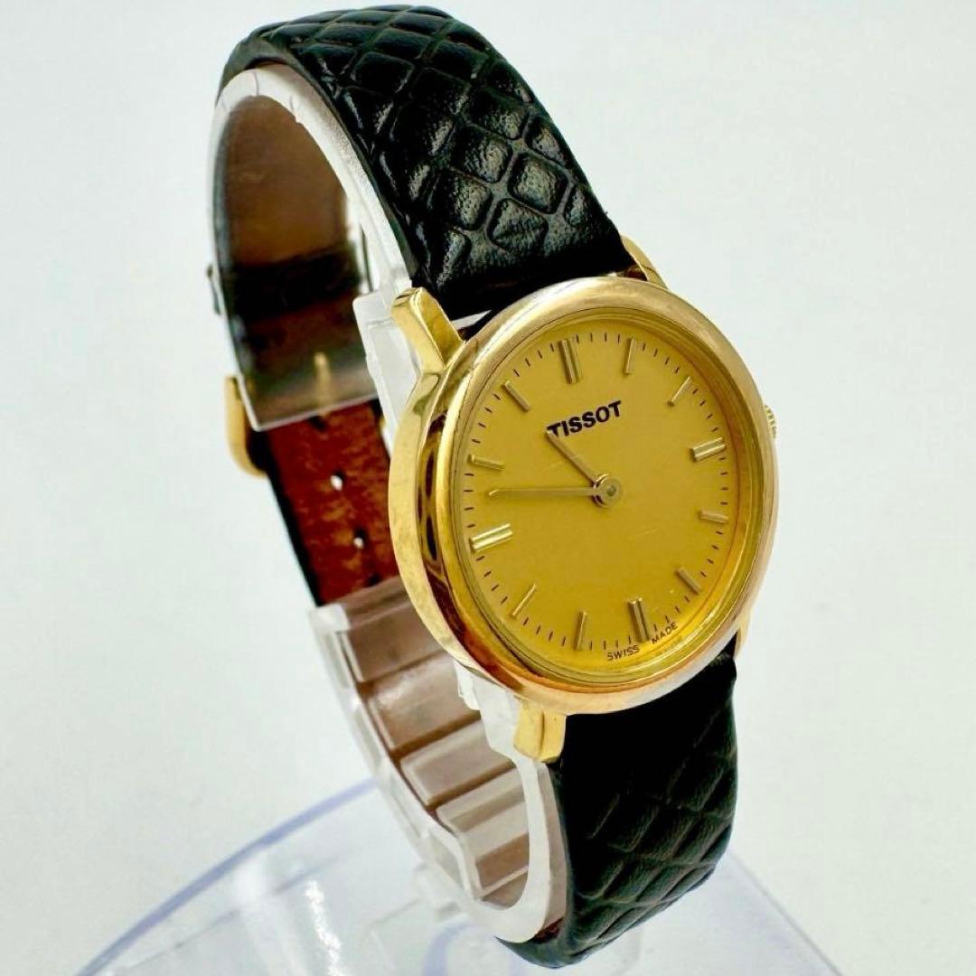 【新品電池】TISSOT ラウンド ゴールド文字盤 レザー クォーツ