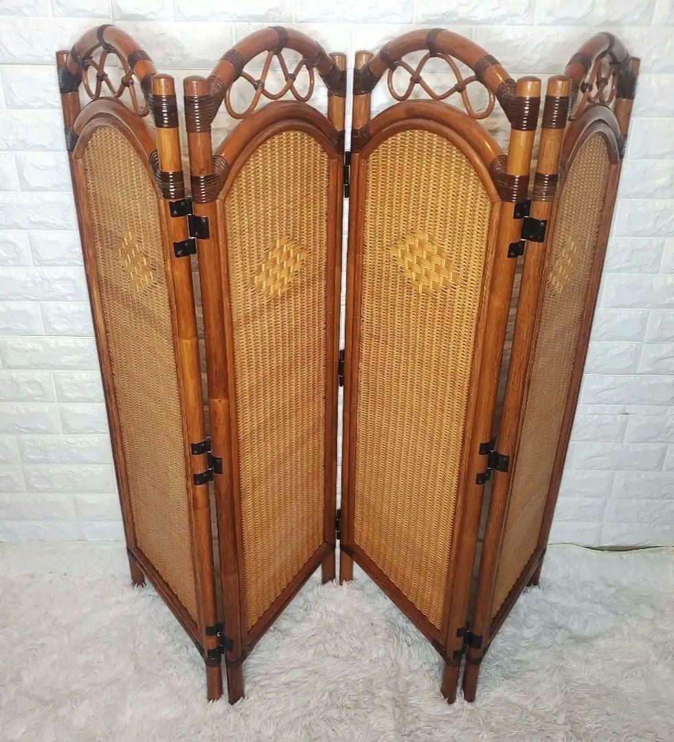 ラタン製アーチ型パーテーション 4パネル