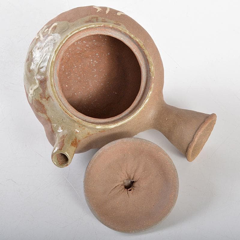 煎茶道具　萬古焼　古稀一光作　手捻　横手急須　茶壷　D　R5507