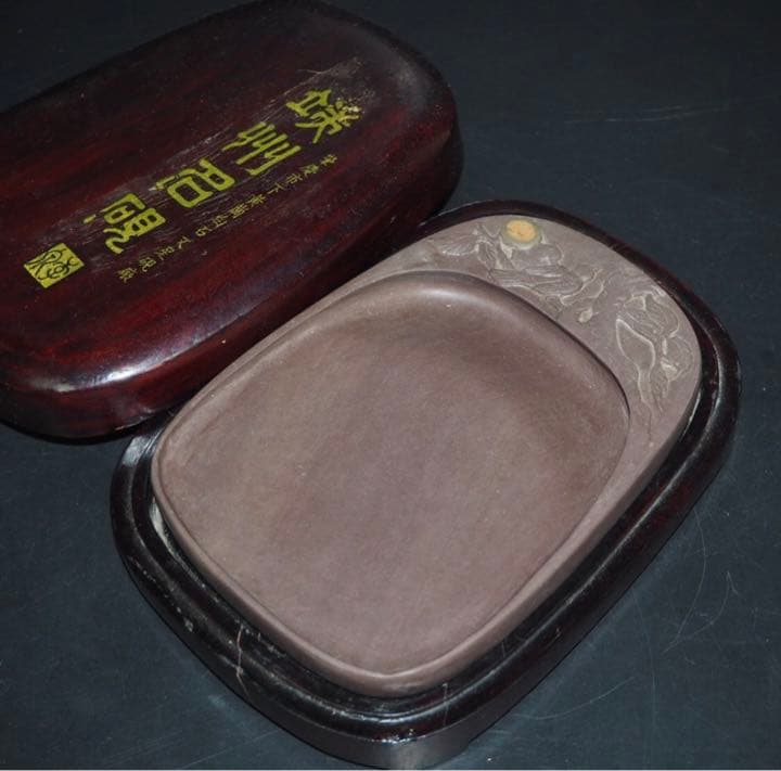 送料無料　未使用　時代物　花鳥彫刻端渓硯　石眼あり　書道具