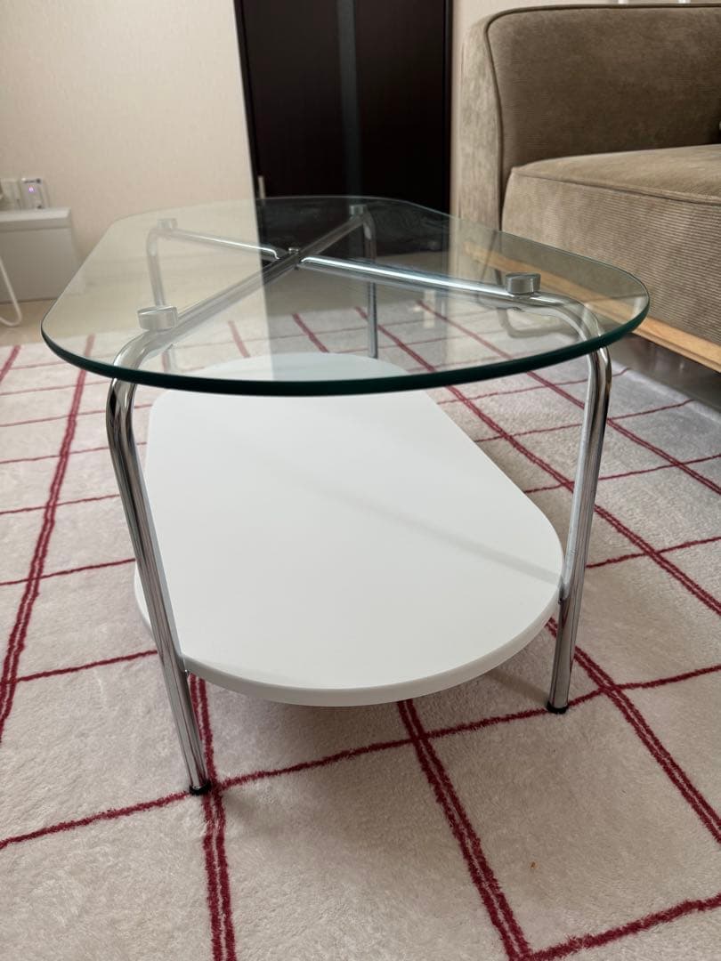 ガラスローテーブル 韓国インテリア風　ホワイト