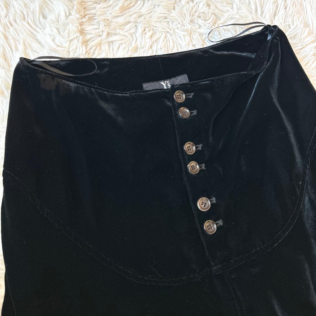 Y's Yohji Yamamoto ワイズ　ベロアフレアスカート 漆黒 艶感