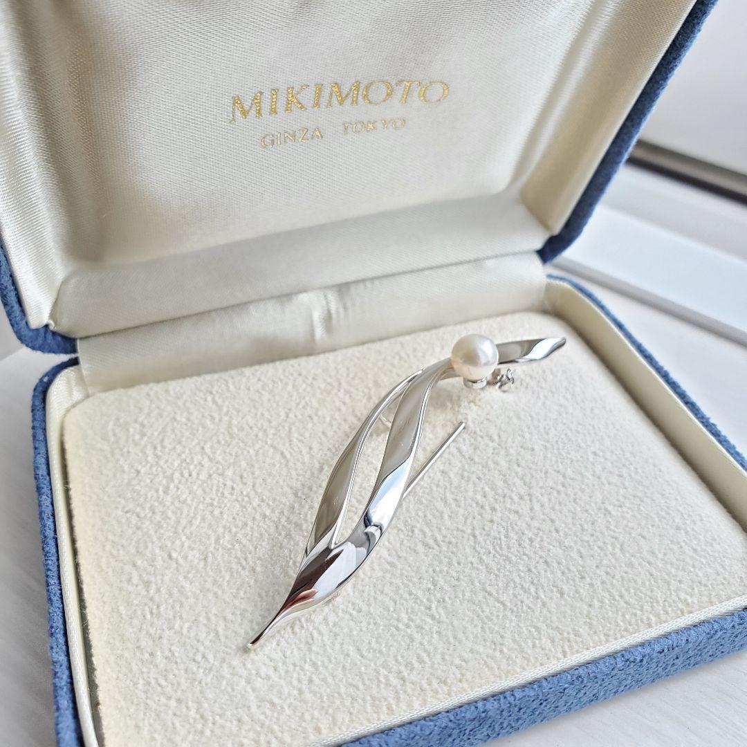 美品✨MIKIMOTO シルバー リーフデザイン ブローチ パール