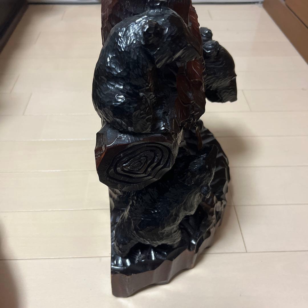 北海道民芸 熊の木彫り 葡萄 一点物 置き物 親子熊 インテリア 贈答品 寄贈品