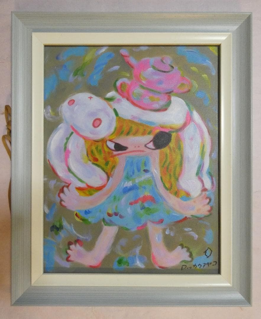 F6 絵画　 油彩　ロッカク アヤコ「女の子」 サイン　 肉筆手描き　額装済み