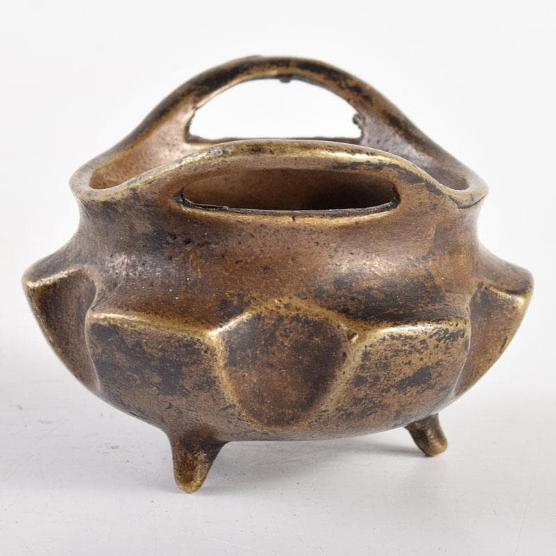中国　古銅宣徳銅　宣款　三足沖耳爐　香炉　時代箱付　M　R4946