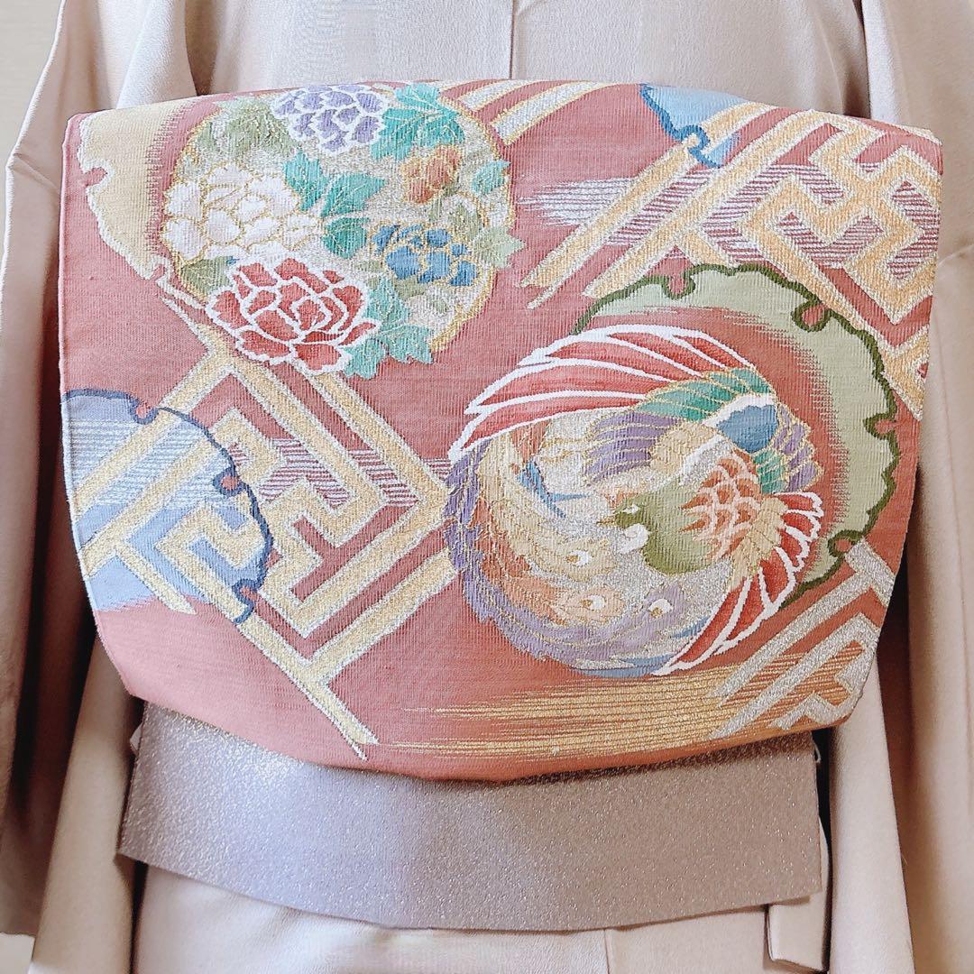 正絹　付け下げ　フルセット　裄65 卒業式　入学式　お宮参　袋帯 S グレー　白