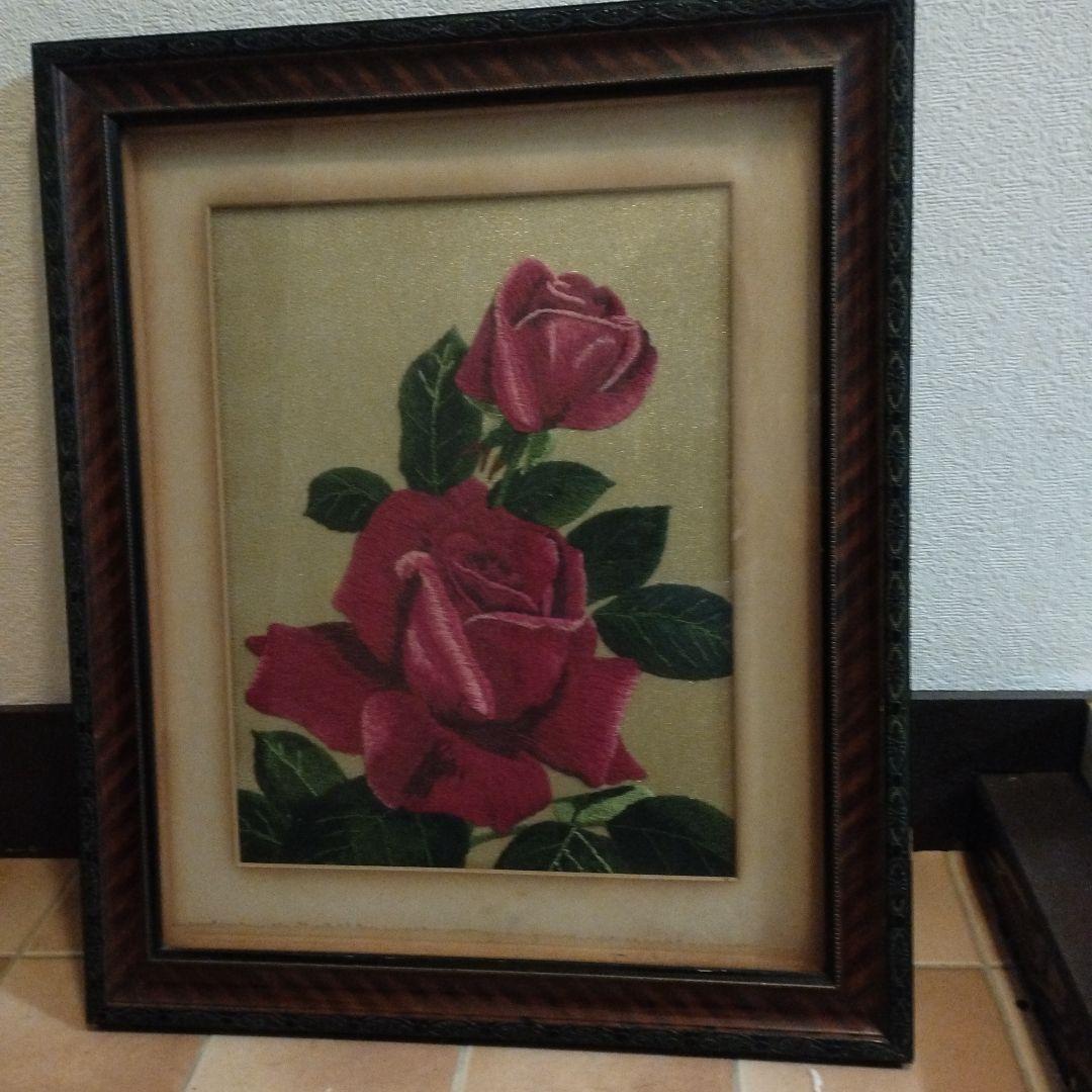 バラ刺繍　額縁