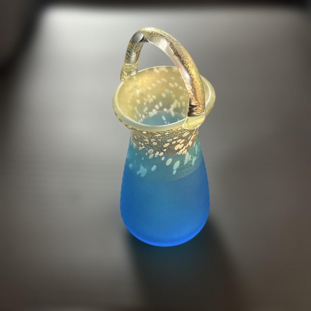 現代ガラス芸術界の巨匠『黒木国昭』作金彩象嵌ガラス花器『光琳金彩手付』