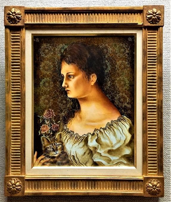 宮田融「婦人像」Ｆ６　油彩画　大阪三越「秀作油絵展」展示作品　アンティークな額装