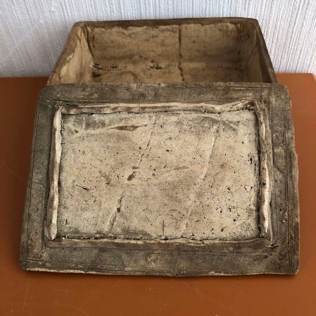 時代織部三つ足蓋物　骨董品