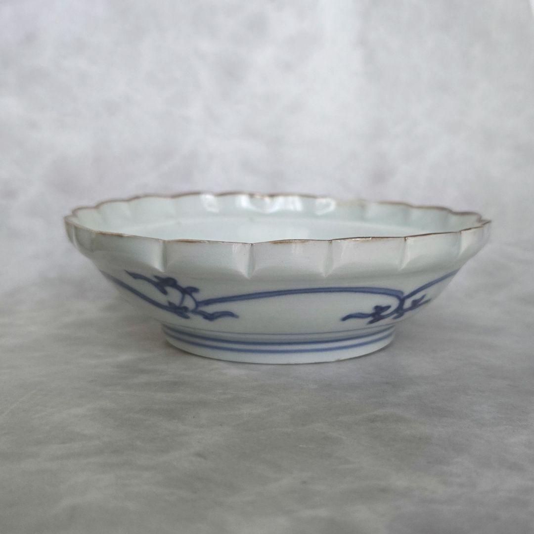 古伊万里　染付　深皿　江戸時代　蘭　菊　金直し　金継ぎ　アンティーク　骨董