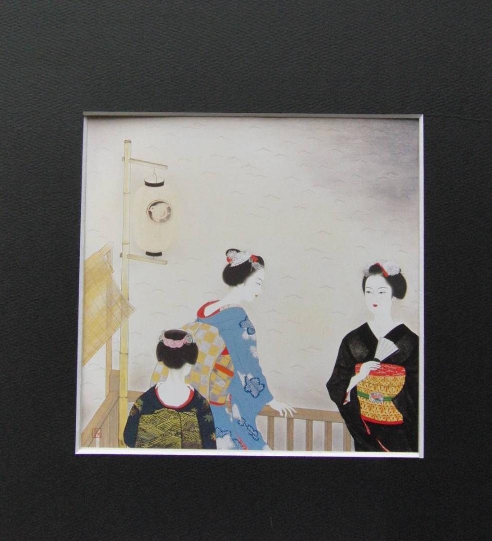 高木義夫、【床涼み】、希少な額装用画集より、新品額装付、状態良好