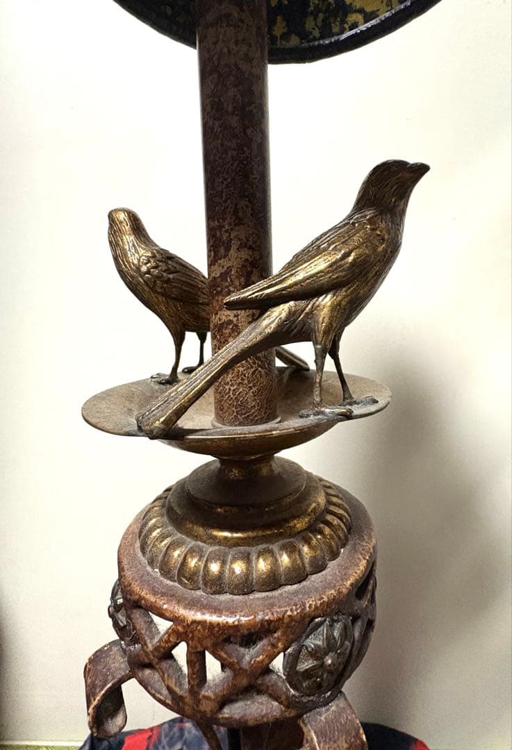 アンティーク　ライト　スタンド　鳥の装飾 レトロ　真鍮　革製