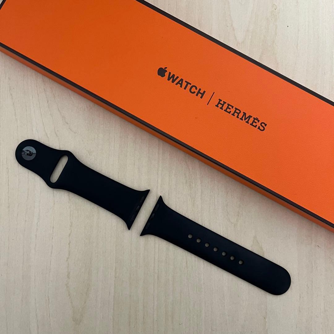 【美品】HERMES 41mmエルメスAppleWatch ブラックラバーバンド