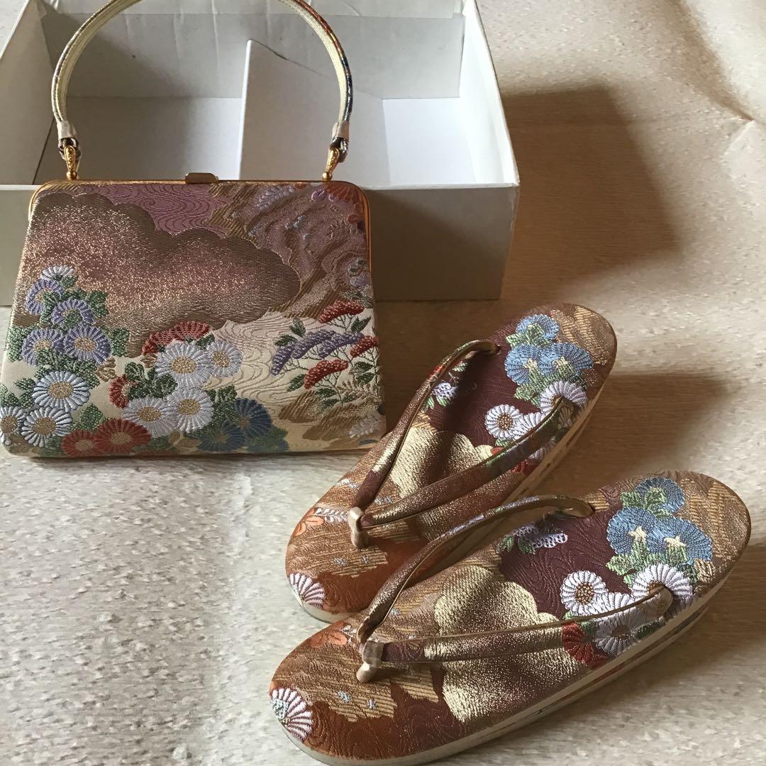 花柄刺繍 和装用バッグと草履セット　成人式　結婚式　卒業式