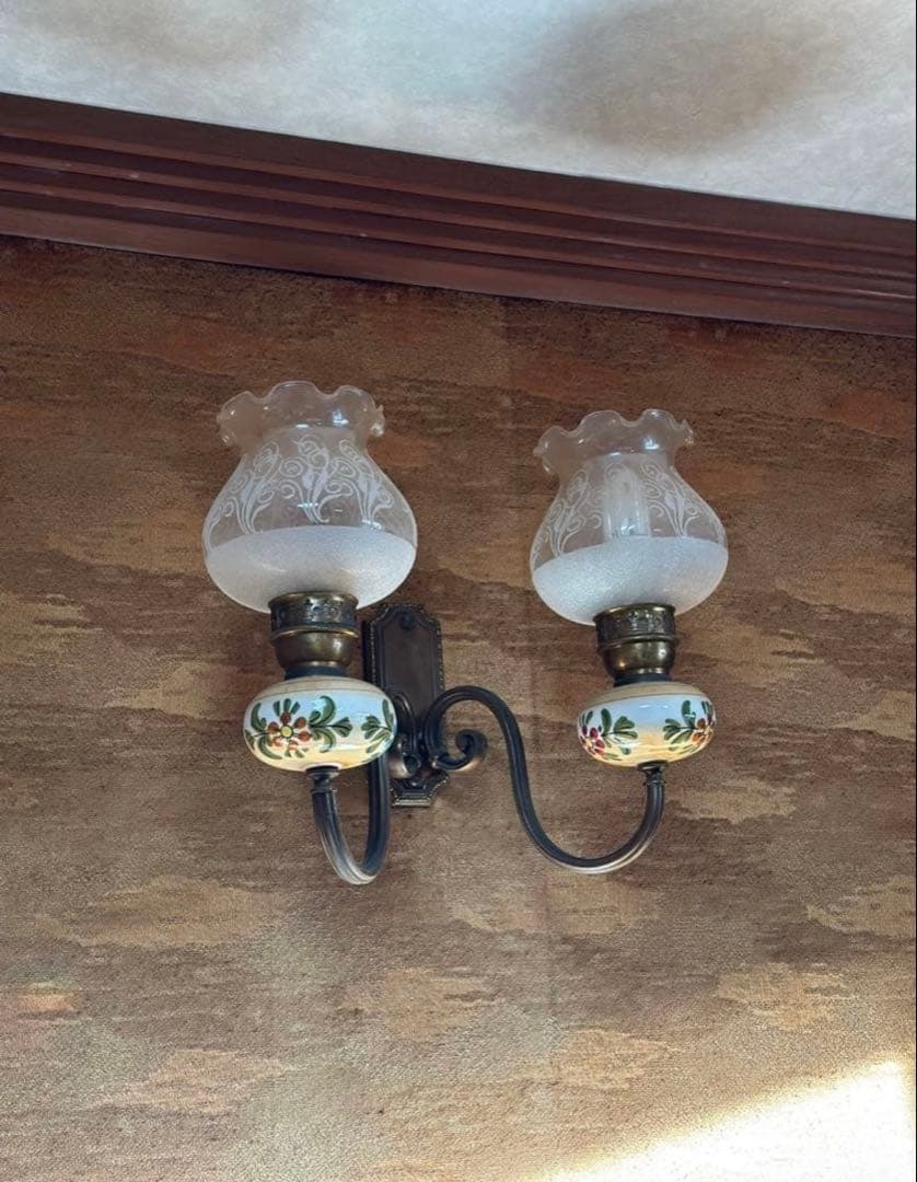 フラワーパターン シャンデリアと壁付けライトセット