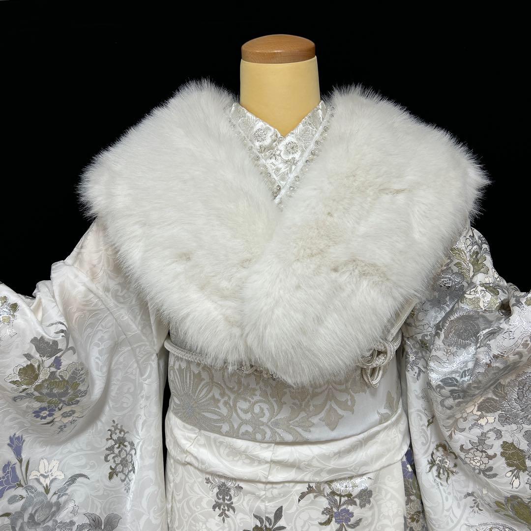 関芳　桂由美　白地薔薇シルバー振袖フルセット